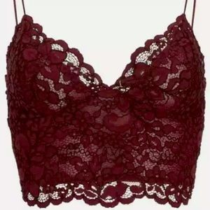 allover lace cropped cami wine express